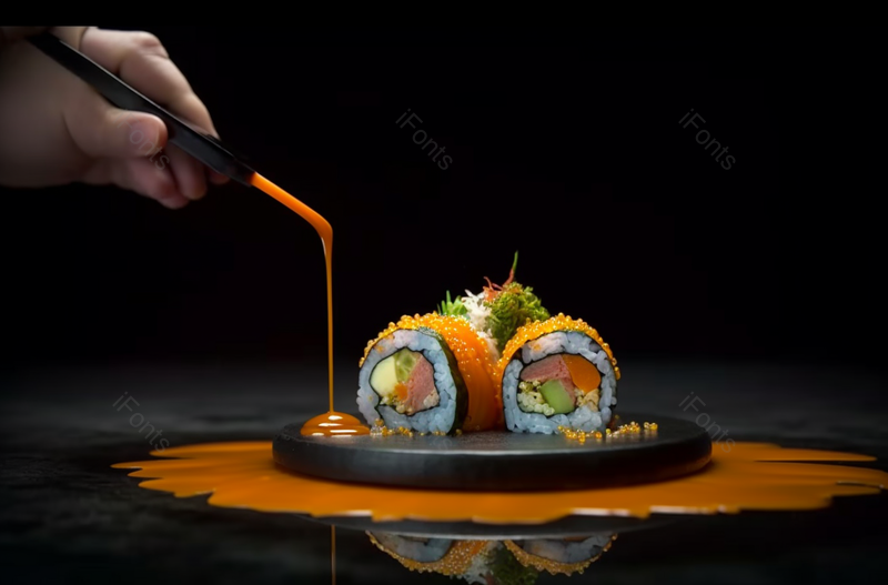 日本膳食寿司三文鱼卷配鱼子酱,高清,摄影图,摄影图片,图片大全,摄影图免费下载